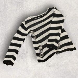 SALE✨ Distressed Blk & Wht Striped Sweater – Grunge Punk Alt Style – Size Small